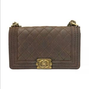 Chanel suede brown medium boy bag Gold hardware